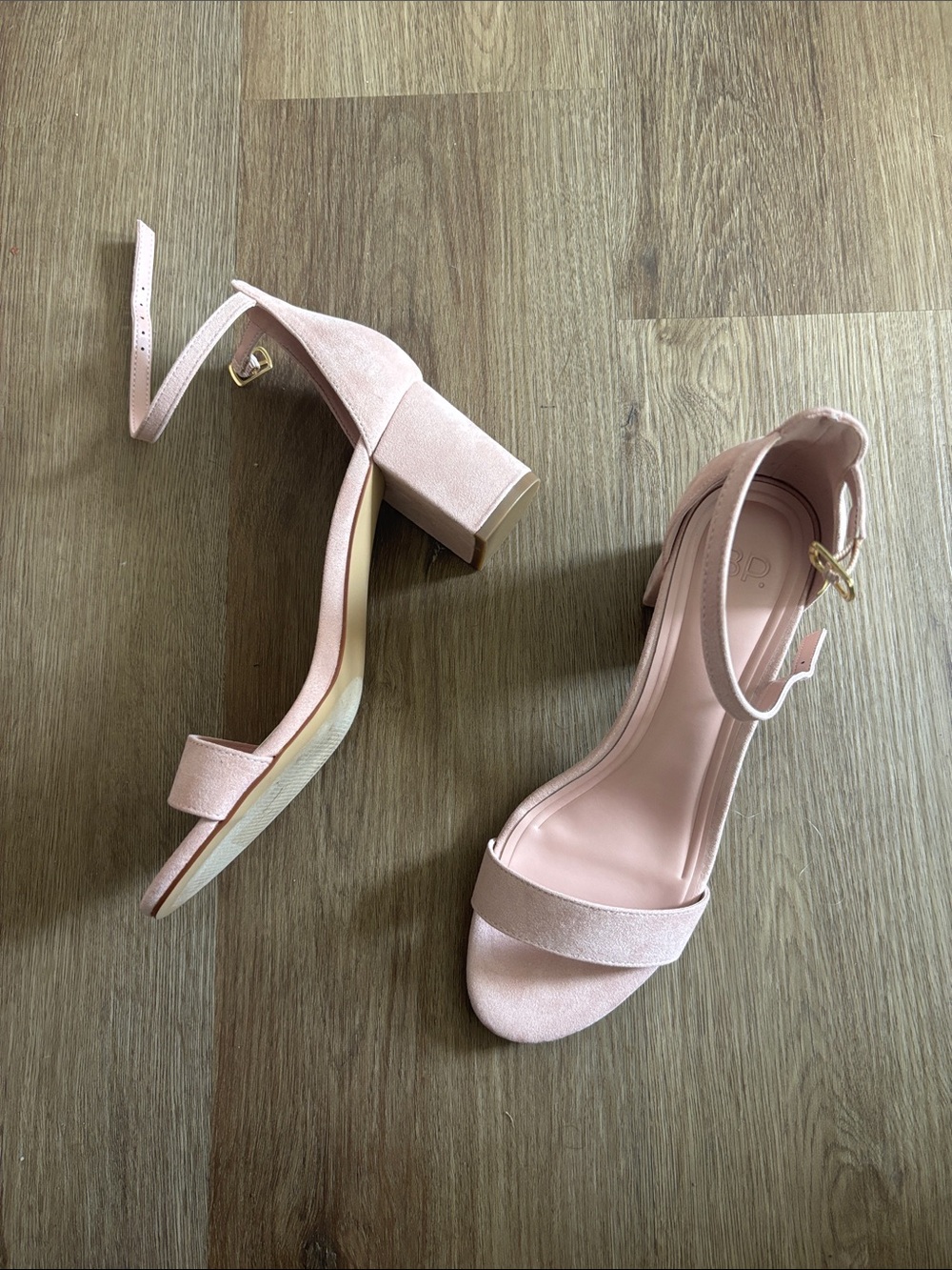 bp Blush Pink Suede Block Heel Sandals